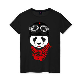 Женская футболка хлопок с принтом Панда байкер , 100% хлопок | прямой крой, круглый вырез горловины, длина до линии бедер, слегка спущенное плечо | panda | медведь | медвежонок | мишка | мотоциклист | шлем