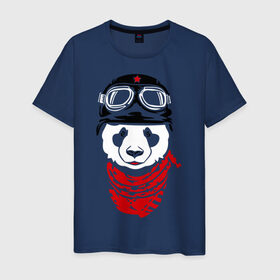 Мужская футболка хлопок с принтом Панда байкер , 100% хлопок | прямой крой, круглый вырез горловины, длина до линии бедер, слегка спущенное плечо. | panda | медведь | медвежонок | мишка | мотоциклист | шлем