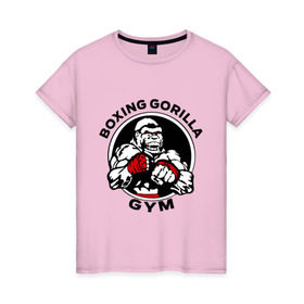Женская футболка хлопок с принтом Boxing gorilla gym , 100% хлопок | прямой крой, круглый вырез горловины, длина до линии бедер, слегка спущенное плечо | боец | бокс | боксер | горила | горилла | кулаки | обезьяна | спорт | спортсменам