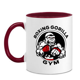 Кружка двухцветная с принтом Boxing gorilla gym , керамика | объем — 330 мл, диаметр — 80 мм. Цветная ручка и кайма сверху, в некоторых цветах — вся внутренняя часть | боец | бокс | боксер | горила | горилла | кулаки | обезьяна | спорт | спортсменам