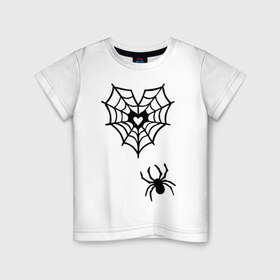 Детская футболка хлопок с принтом Сердце в паутине , 100% хлопок | круглый вырез горловины, полуприлегающий силуэт, длина до линии бедер | Тематика изображения на принте: паук | паутина | паучок | сердце
