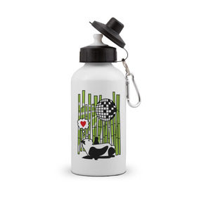 Бутылка спортивная с принтом Disco love panda , металл | емкость — 500 мл, в комплекте две пластиковые крышки и карабин для крепления | панда