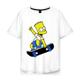 Мужская футболка хлопок Oversize с принтом Барт на скейте , 100% хлопок | свободный крой, круглый ворот, “спинка” длиннее передней части | Тематика изображения на принте: simpsons | барт симпсон | мультфильмы | симпсоны