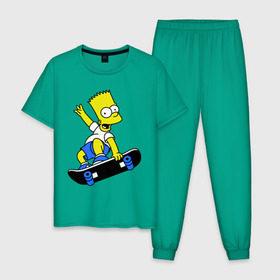 Мужская пижама хлопок с принтом Барт на скейте , 100% хлопок | брюки и футболка прямого кроя, без карманов, на брюках мягкая резинка на поясе и по низу штанин
 | Тематика изображения на принте: simpsons | барт симпсон | мультфильмы | симпсоны