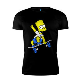 Мужская футболка премиум с принтом Барт на скейте , 92% хлопок, 8% лайкра | приталенный силуэт, круглый вырез ворота, длина до линии бедра, короткий рукав | Тематика изображения на принте: simpsons | барт симпсон | мультфильмы | симпсоны