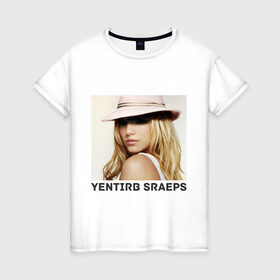 Женская футболка хлопок с принтом Yentirb-Sraeps , 100% хлопок | прямой крой, круглый вырез горловины, длина до линии бедер, слегка спущенное плечо | britney spears | бритни спирс | девушкам | для девушек | знаменитости