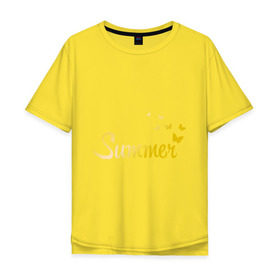 Мужская футболка хлопок Oversize с принтом Summer butterfly , 100% хлопок | свободный крой, круглый ворот, “спинка” длиннее передней части | Тематика изображения на принте: summer | бабочки | девушкам | золото | золотой шрифт | лето