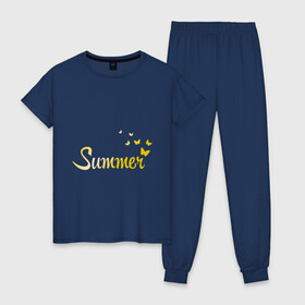 Женская пижама хлопок с принтом Summer butterfly , 100% хлопок | брюки и футболка прямого кроя, без карманов, на брюках мягкая резинка на поясе и по низу штанин | summer | бабочки | девушкам | золото | золотой шрифт | лето