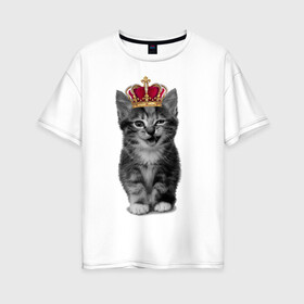 Женская футболка хлопок Oversize с принтом Meow kitten , 100% хлопок | свободный крой, круглый ворот, спущенный рукав, длина до линии бедер
 | kitten | meow | meow kitten | киса | кот | котик | котэ | котяра | кошка | прикольный кот