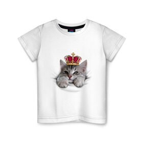 Детская футболка хлопок с принтом Pretty kitten , 100% хлопок | круглый вырез горловины, полуприлегающий силуэт, длина до линии бедер | kitten | meow | meow kitten | киса | корона | корона на голове кота | кот | кот с короной | котик | котэ | котяра | кошка | прикольный кот