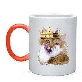 Кружка хамелеон с принтом Spoiled cat , керамика | меняет цвет при нагревании, емкость 330 мл | kitten | meow | meow kitten | злой кот | киса | корона | корона на голове кота | кот | кот с короной | котик | котэ | котяра | кошка | облизывающаяся кот | прикольный кот