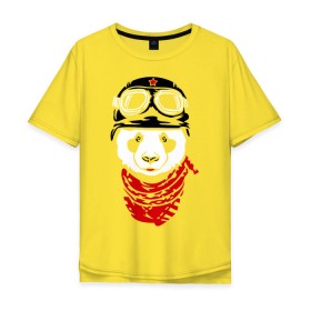 Мужская футболка хлопок Oversize с принтом Панда байкер , 100% хлопок | свободный крой, круглый ворот, “спинка” длиннее передней части | panda biker | панда в шлеме | панда на байке