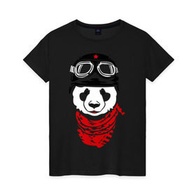 Женская футболка хлопок с принтом Панда байкер , 100% хлопок | прямой крой, круглый вырез горловины, длина до линии бедер, слегка спущенное плечо | panda biker | панда в шлеме | панда на байке