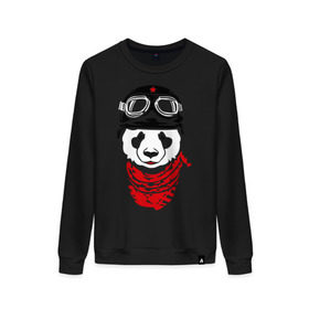 Женский свитшот хлопок с принтом Панда байкер , 100% хлопок | прямой крой, круглый вырез, на манжетах и по низу широкая трикотажная резинка  | panda biker | панда в шлеме | панда на байке