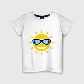 Детская футболка хлопок с принтом Солнышко в очках , 100% хлопок | круглый вырез горловины, полуприлегающий силуэт, длина до линии бедер | smile | смайлики | смайлы | солнце | улыбка