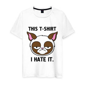 Мужская футболка хлопок с принтом This t-shirt i hate it. (Я ненавижу эту футболку) , 100% хлопок | прямой крой, круглый вырез горловины, длина до линии бедер, слегка спущенное плечо. | Тематика изображения на принте: интернет кот | коты | кошки | угрюмый кот
