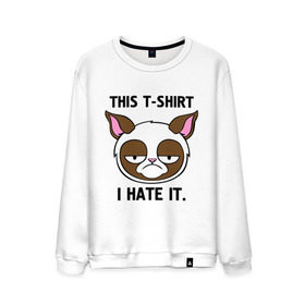 Мужской свитшот хлопок с принтом This t-shirt i hate it. (Я ненавижу эту футболку) , 100% хлопок |  | Тематика изображения на принте: интернет кот | коты | кошки | угрюмый кот