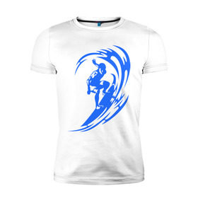 Мужская футболка премиум с принтом Серфинг (surfing) , 92% хлопок, 8% лайкра | приталенный силуэт, круглый вырез ворота, длина до линии бедра, короткий рукав | серф | серфер | серфинг | экстремальный | экстрим