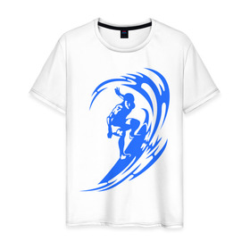 Мужская футболка хлопок с принтом Серфинг (surfing) , 100% хлопок | прямой крой, круглый вырез горловины, длина до линии бедер, слегка спущенное плечо. | Тематика изображения на принте: серф | серфер | серфинг | экстремальный | экстрим