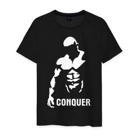 Мужская футболка хлопок с принтом Conquer , 100% хлопок | прямой крой, круглый вырез горловины, длина до линии бедер, слегка спущенное плечо. | bodybuilding | conquer | power | бодибилдинг | сила | силовой спорт | силовой экстрим | спорт