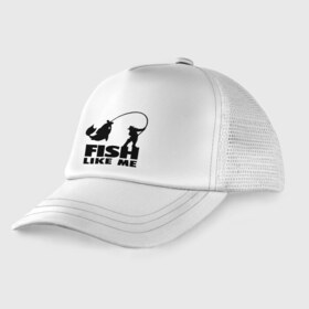 Детская кепка тракер с принтом Fish like me , Козырек - 100% хлопок. Кепка - 100% полиэстер, Задняя часть - сетка | универсальный размер, пластиковая застёжка | для рыбаков | рыба меня любит | рыбакам | рыбалка