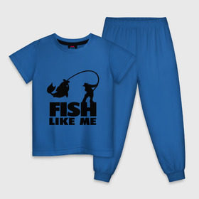 Детская пижама хлопок с принтом Fish like me. , 100% хлопок |  брюки и футболка прямого кроя, без карманов, на брюках мягкая резинка на поясе и по низу штанин
 | для рыбаков | рыба меня любит | рыбакам | рыбалка