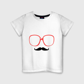 Детская футболка хлопок с принтом Усы и очки , 100% хлопок | круглый вырез горловины, полуприлегающий силуэт, длина до линии бедер | забавные очки | очки | очки с красной окантовкой | прикольные очки | усы | усы и очки