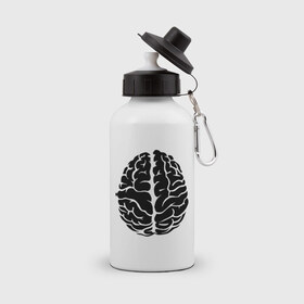 Бутылка спортивная с принтом Он - мозг , металл | емкость — 500 мл, в комплекте две пластиковые крышки и карабин для крепления | голова | левое и правое полушарие | мозг | он   мозг | открытый мозг | парные | полушарие мозга