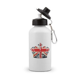 Бутылка спортивная с принтом Корона, флаг Британии , металл | емкость — 500 мл, в комплекте две пластиковые крышки и карабин для крепления | Тематика изображения на принте: британия | королевская корона | корона | корона с британским флагом | флаг британии