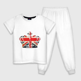 Детская пижама хлопок с принтом Корона, флаг Британии , 100% хлопок |  брюки и футболка прямого кроя, без карманов, на брюках мягкая резинка на поясе и по низу штанин
 | британия | королевская корона | корона | корона с британским флагом | флаг британии