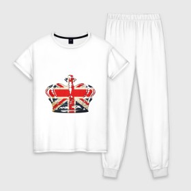 Женская пижама хлопок с принтом Корона, флаг Британии , 100% хлопок | брюки и футболка прямого кроя, без карманов, на брюках мягкая резинка на поясе и по низу штанин | британия | королевская корона | корона | корона с британским флагом | флаг британии