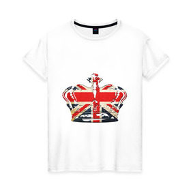Женская футболка хлопок с принтом Корона, флаг Британии , 100% хлопок | прямой крой, круглый вырез горловины, длина до линии бедер, слегка спущенное плечо | Тематика изображения на принте: британия | королевская корона | корона | корона с британским флагом | флаг британии