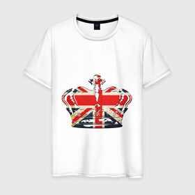 Мужская футболка хлопок с принтом Корона, флаг Британии , 100% хлопок | прямой крой, круглый вырез горловины, длина до линии бедер, слегка спущенное плечо. | британия | королевская корона | корона | корона с британским флагом | флаг британии