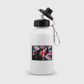 Бутылка спортивная с принтом Британский волк , металл | емкость — 500 мл, в комплекте две пластиковые крышки и карабин для крепления | Тематика изображения на принте: волк | волк флаг британии | дикое животное | собака | флаг британии | хищник