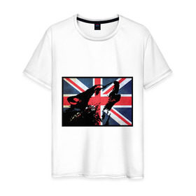 Мужская футболка хлопок с принтом Британский волк , 100% хлопок | прямой крой, круглый вырез горловины, длина до линии бедер, слегка спущенное плечо. | волк | волк флаг британии | дикое животное | собака | флаг британии | хищник