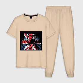 Мужская пижама хлопок с принтом Британский тигр , 100% хлопок | брюки и футболка прямого кроя, без карманов, на брюках мягкая резинка на поясе и по низу штанин
 | 
