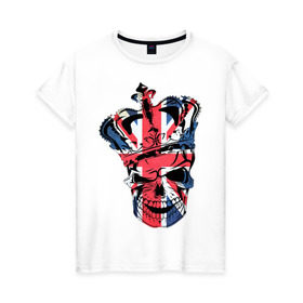 Женская футболка хлопок с принтом Британский череп , 100% хлопок | прямой крой, круглый вырез горловины, длина до линии бедер, слегка спущенное плечо | great britain | uk | united kingdom | английский флаг | британский флаг | флаг uk | флаг англии | флаг британии | флаг великобритании | череп