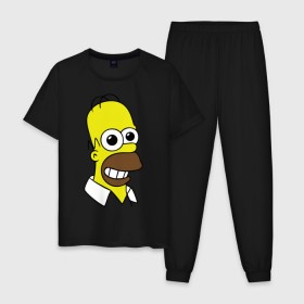 Мужская пижама хлопок с принтом Гомер с расширенными зрачками , 100% хлопок | брюки и футболка прямого кроя, без карманов, на брюках мягкая резинка на поясе и по низу штанин
 | гомер
