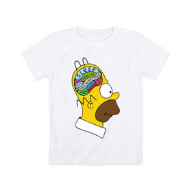 Детская футболка хлопок с принтом Мозг Гомера , 100% хлопок | круглый вырез горловины, полуприлегающий силуэт, длина до линии бедер | Тематика изображения на принте: гомер