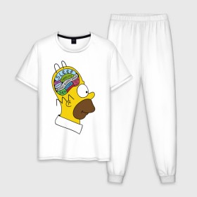 Мужская пижама хлопок с принтом Мозг Гомера , 100% хлопок | брюки и футболка прямого кроя, без карманов, на брюках мягкая резинка на поясе и по низу штанин
 | гомер