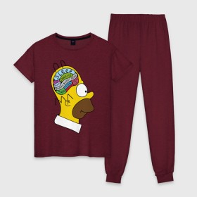 Женская пижама хлопок с принтом Мозг Гомера , 100% хлопок | брюки и футболка прямого кроя, без карманов, на брюках мягкая резинка на поясе и по низу штанин | гомер