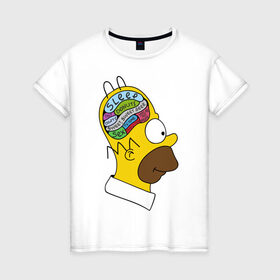 Женская футболка хлопок с принтом Мозг Гомера , 100% хлопок | прямой крой, круглый вырез горловины, длина до линии бедер, слегка спущенное плечо | гомер