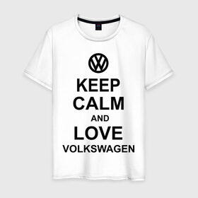 Мужская футболка хлопок с принтом keep calm and love volkswagen. , 100% хлопок | прямой крой, круглый вырез горловины, длина до линии бедер, слегка спущенное плечо. | автолюбителю | автомобиль | вольксваген | машина | прикольная надпись | тачка