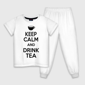 Детская пижама хлопок с принтом Keep calm and drink tea , 100% хлопок |  брюки и футболка прямого кроя, без карманов, на брюках мягкая резинка на поясе и по низу штанин
 | keep calm | keep calm and drink tea | tea | чай | чашка | чашка чая
