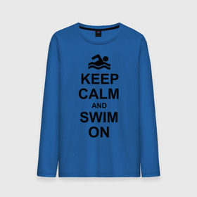 Мужской лонгслив хлопок с принтом Keep calm and swim on. , 100% хлопок |  | keep calm | keep calm and swim on | плавание | пловец