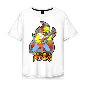 Мужская футболка хлопок Oversize с принтом Homer Rocks , 100% хлопок | свободный крой, круглый ворот, “спинка” длиннее передней части | гомер