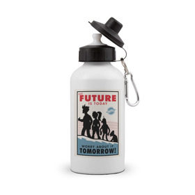 Бутылка спортивная с принтом Futurama poster , металл | емкость — 500 мл, в комплекте две пластиковые крышки и карабин для крепления | futurama | future is today | бендер | лила | постер футурамы | фрай | футурама