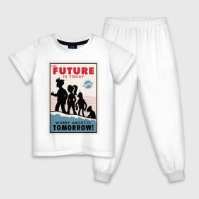 Детская пижама хлопок с принтом Futurama poster , 100% хлопок |  брюки и футболка прямого кроя, без карманов, на брюках мягкая резинка на поясе и по низу штанин
 | futurama | future is today | бендер | лила | постер футурамы | фрай | футурама