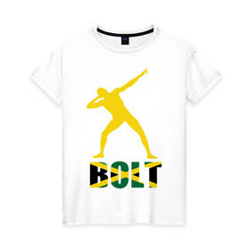 Женская футболка хлопок с принтом Усейн Болт , 100% хлопок | прямой крой, круглый вырез горловины, длина до линии бедер, слегка спущенное плечо | бегун | легкая атлетика | легкоатлет | спорт | спортсмен