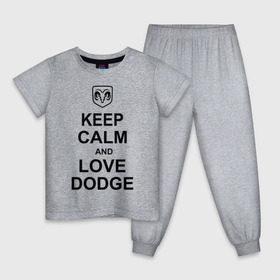 Детская пижама хлопок с принтом keep calm and love dodge , 100% хлопок |  брюки и футболка прямого кроя, без карманов, на брюках мягкая резинка на поясе и по низу штанин
 | авто | додж | сохраняй спокойствие и люби додж | тачки